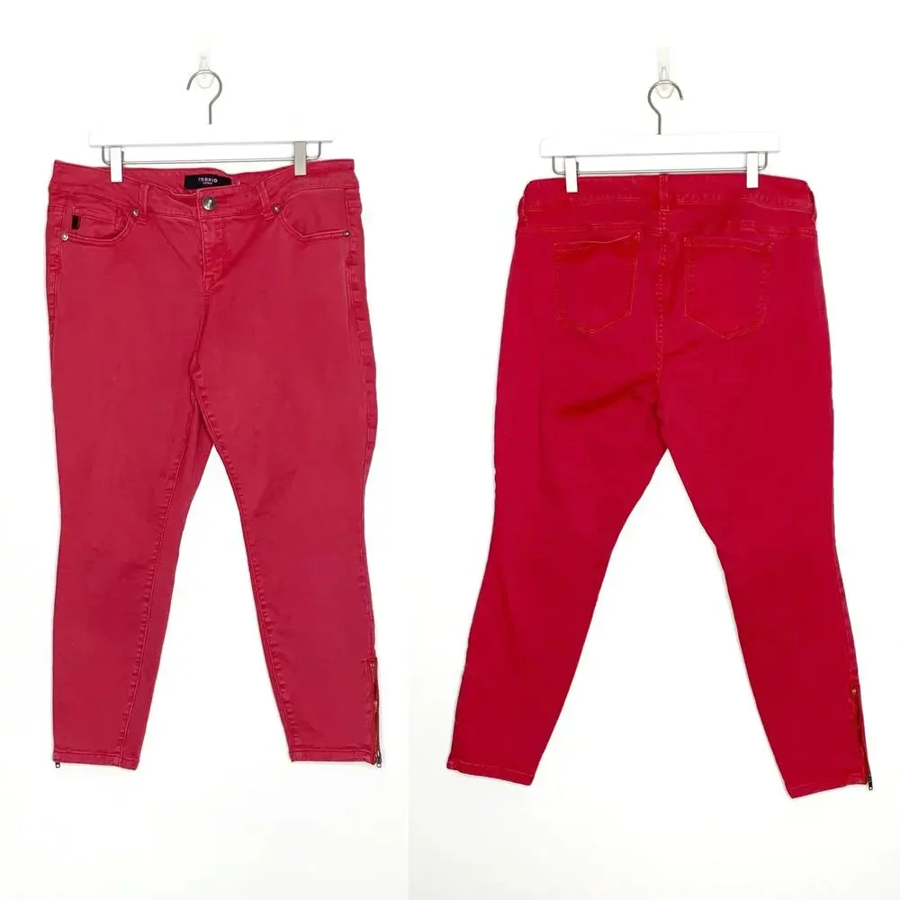 Torrid Stiletto Cropped Skinny Jeans Red Poppy Stretch Denim Zipper Ankle 14 R